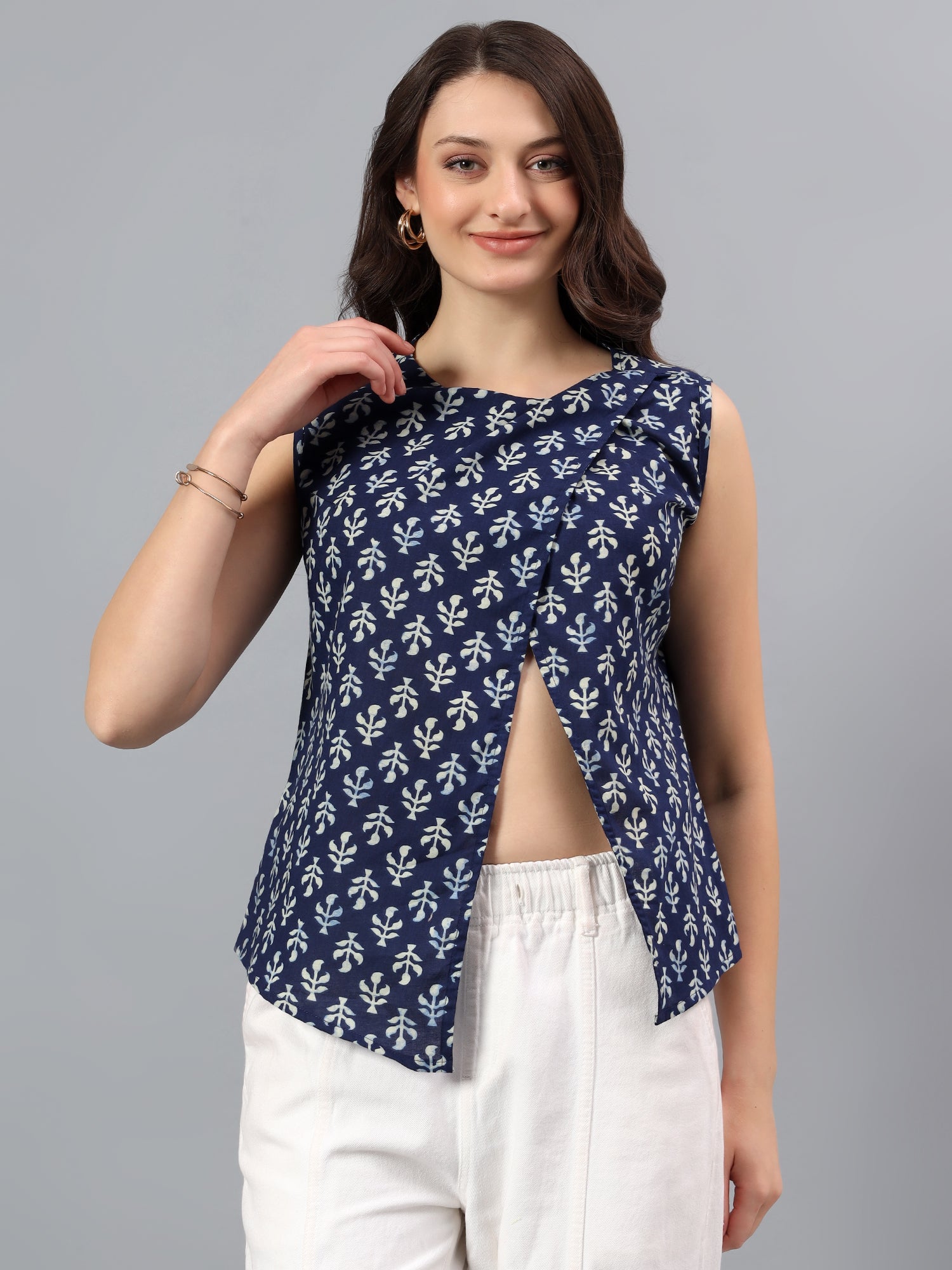 Printed Overlay Front Top – Indigo Print