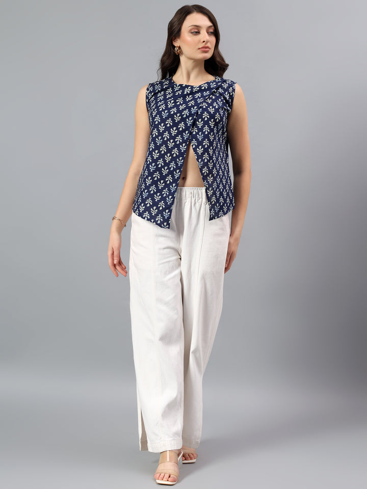 Printed Overlay Front Top – Indigo Print