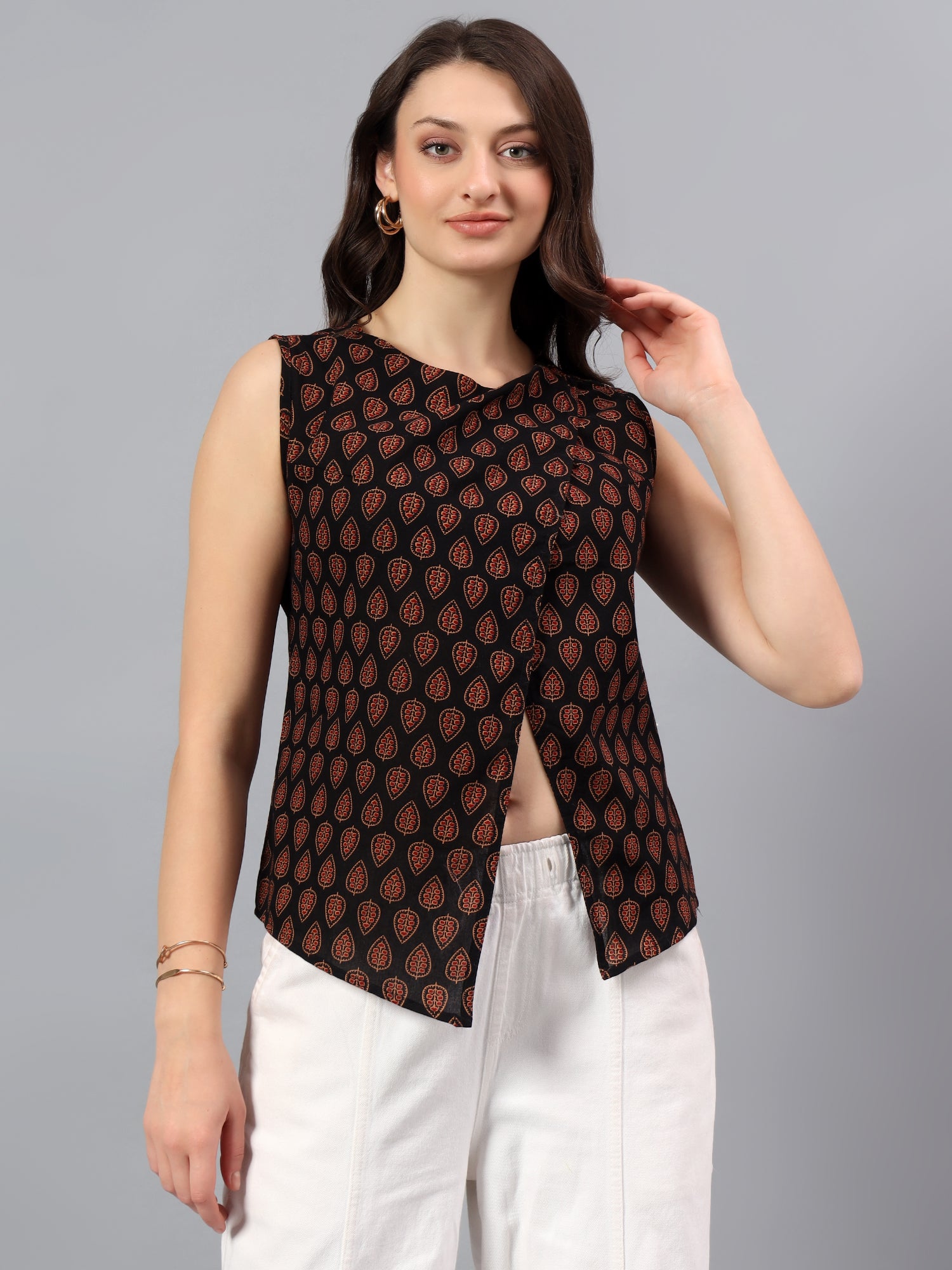 Printed Overlay Front Top – Black Rust Print