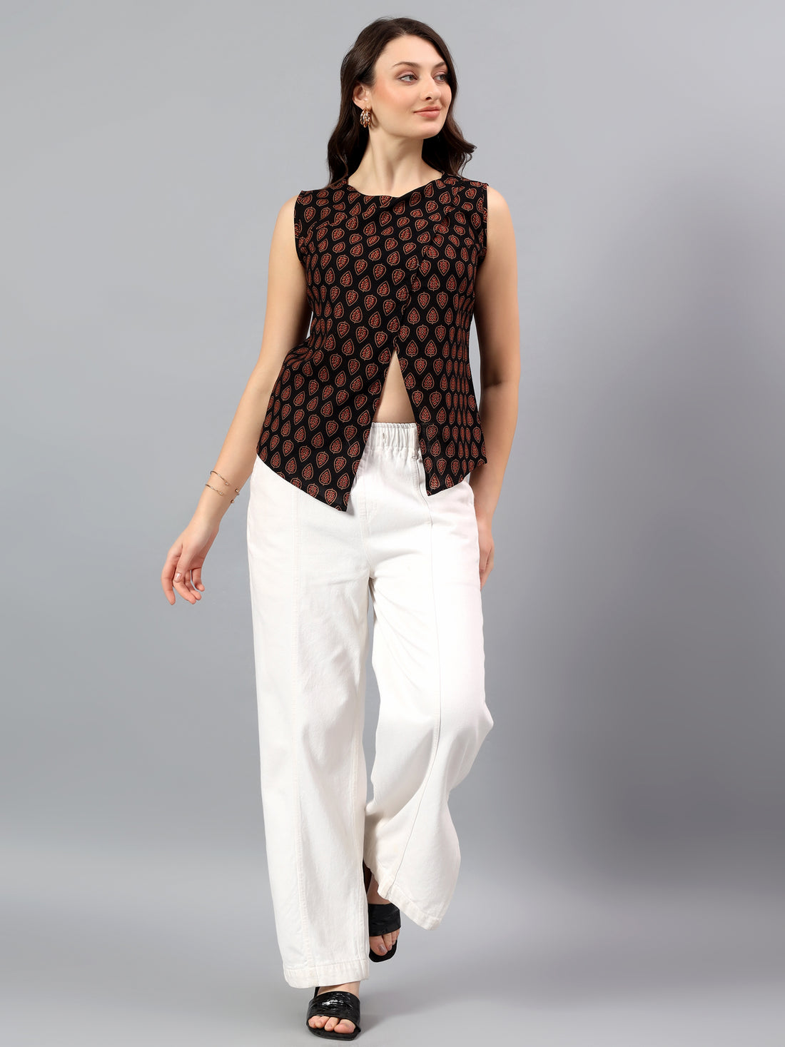 Printed Overlay Front Top – Black Rust Print