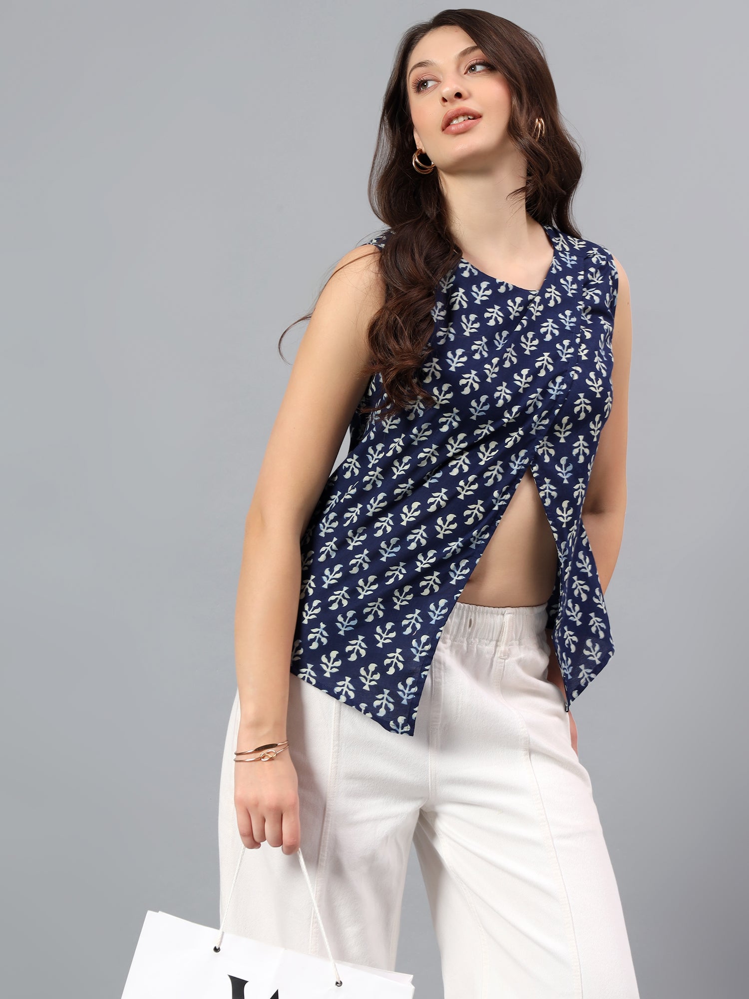 Printed Overlay Front Top – Indigo Print