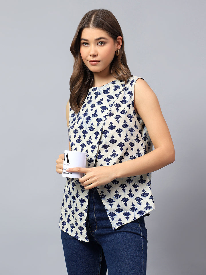 Printed Asymmetric Sleeveless Top