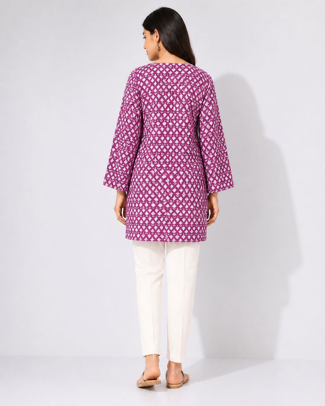 Purple Printed Square Neck Short Kurta