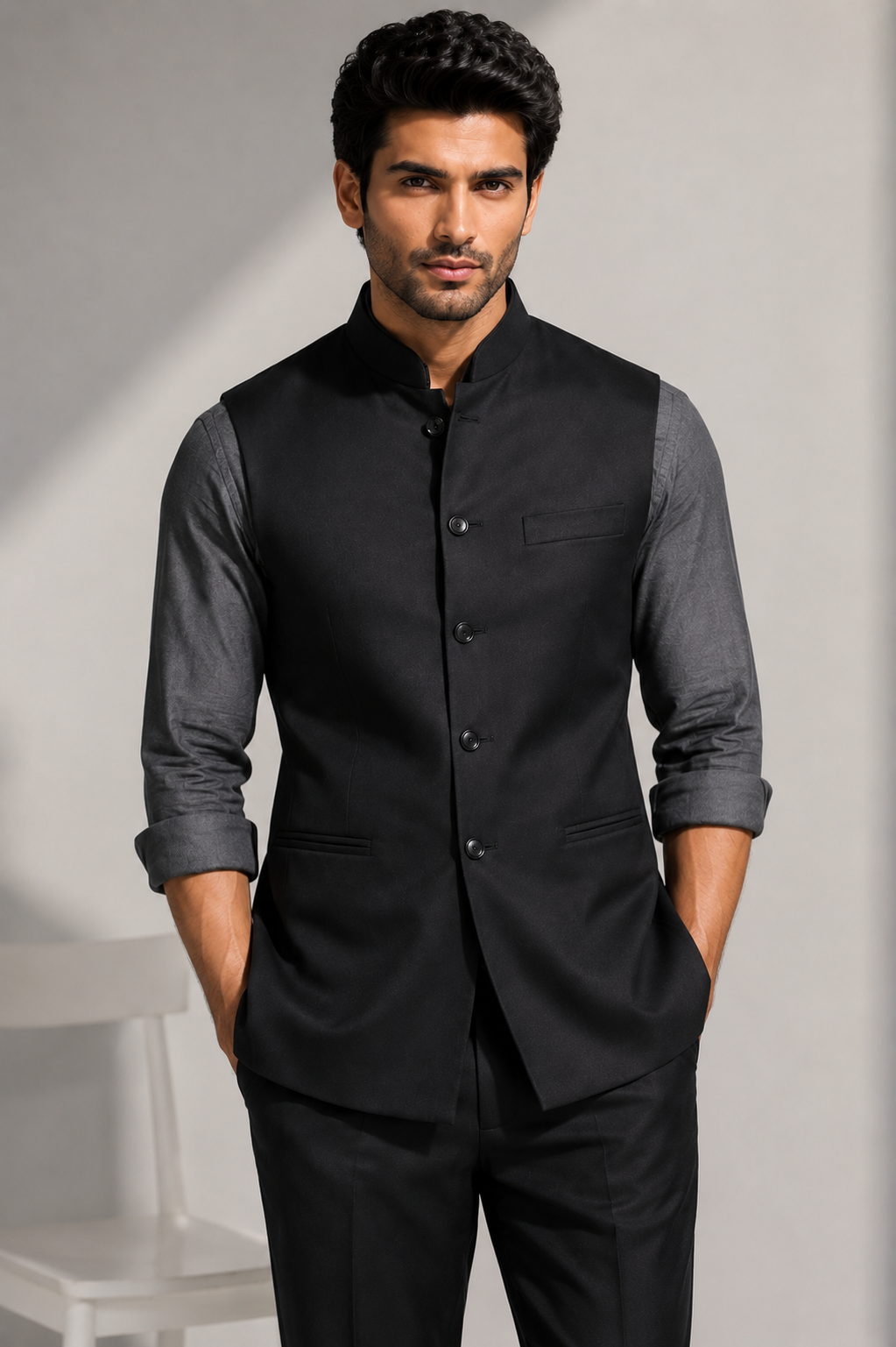 Men’s Premium Black Ethnic Waistcoat Set