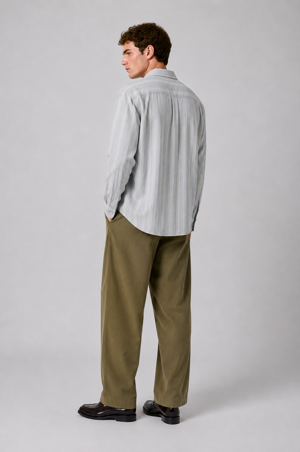 Men’s Ice Grey Textured Stripe Casual Shirt