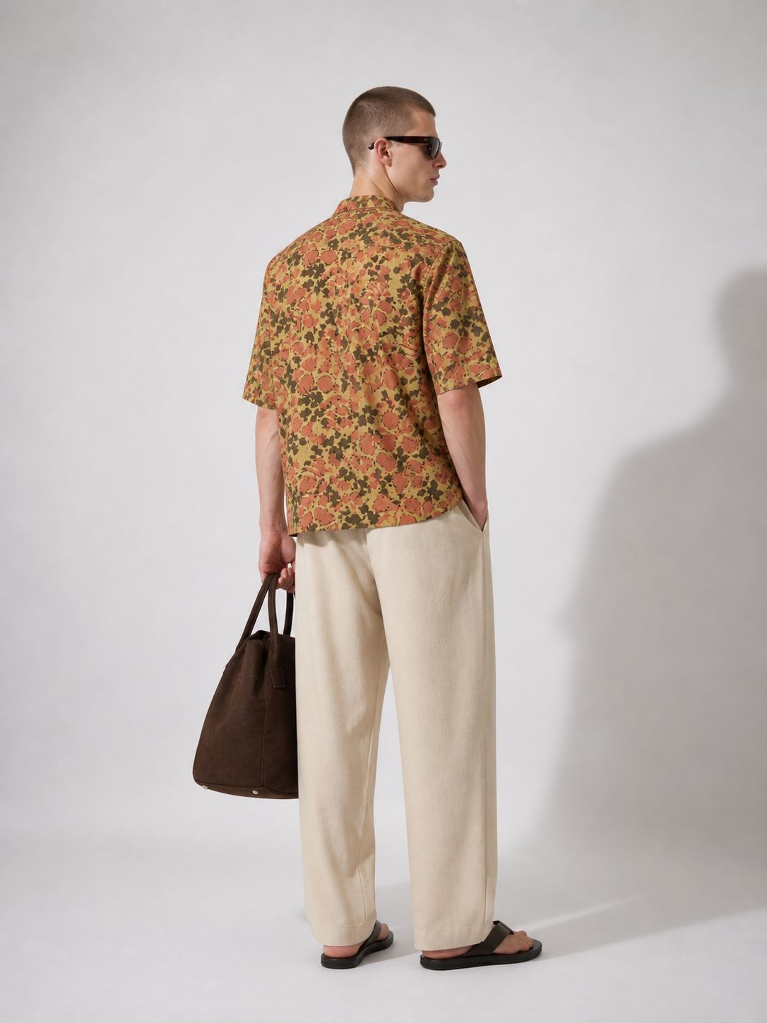 Men’s Mustard Floral Printed Mandarin Collar Shirt