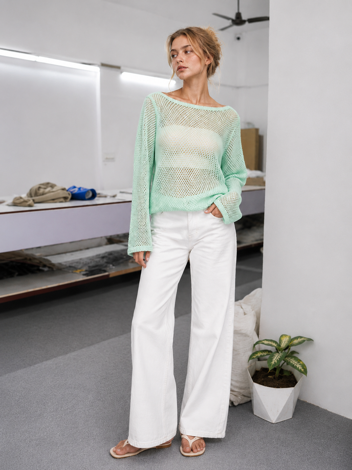 Women’s Open Knit Crochet Pullover Top