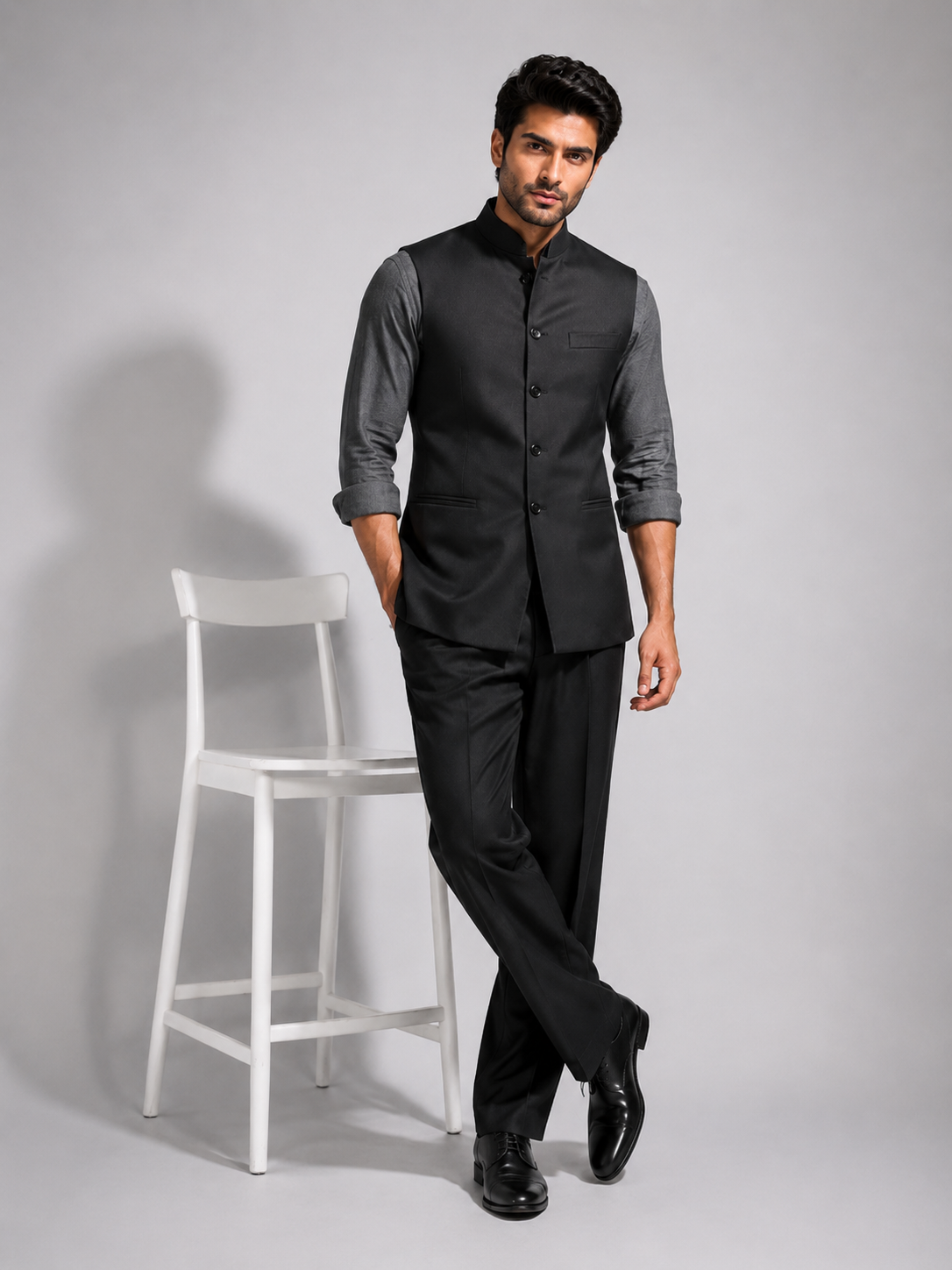 Men’s Premium Black Ethnic Waistcoat Set