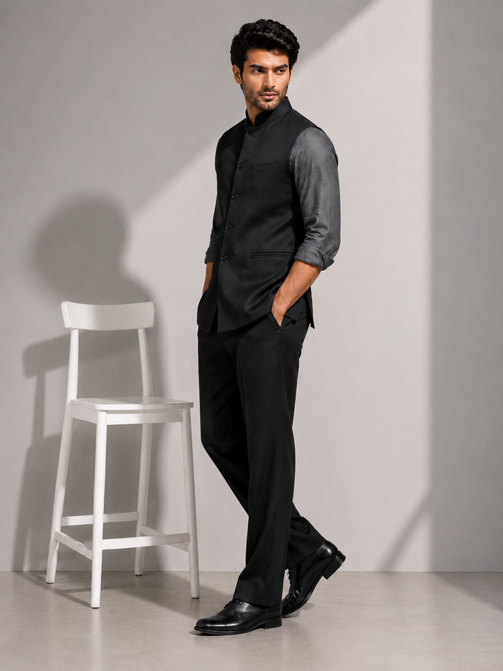 Men’s Premium Black Ethnic Waistcoat Set