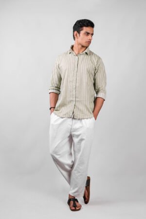 Light Green Striped Men's Long Sleeve Shirt