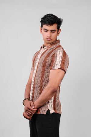 Brown Striped Textured Men's Shirt