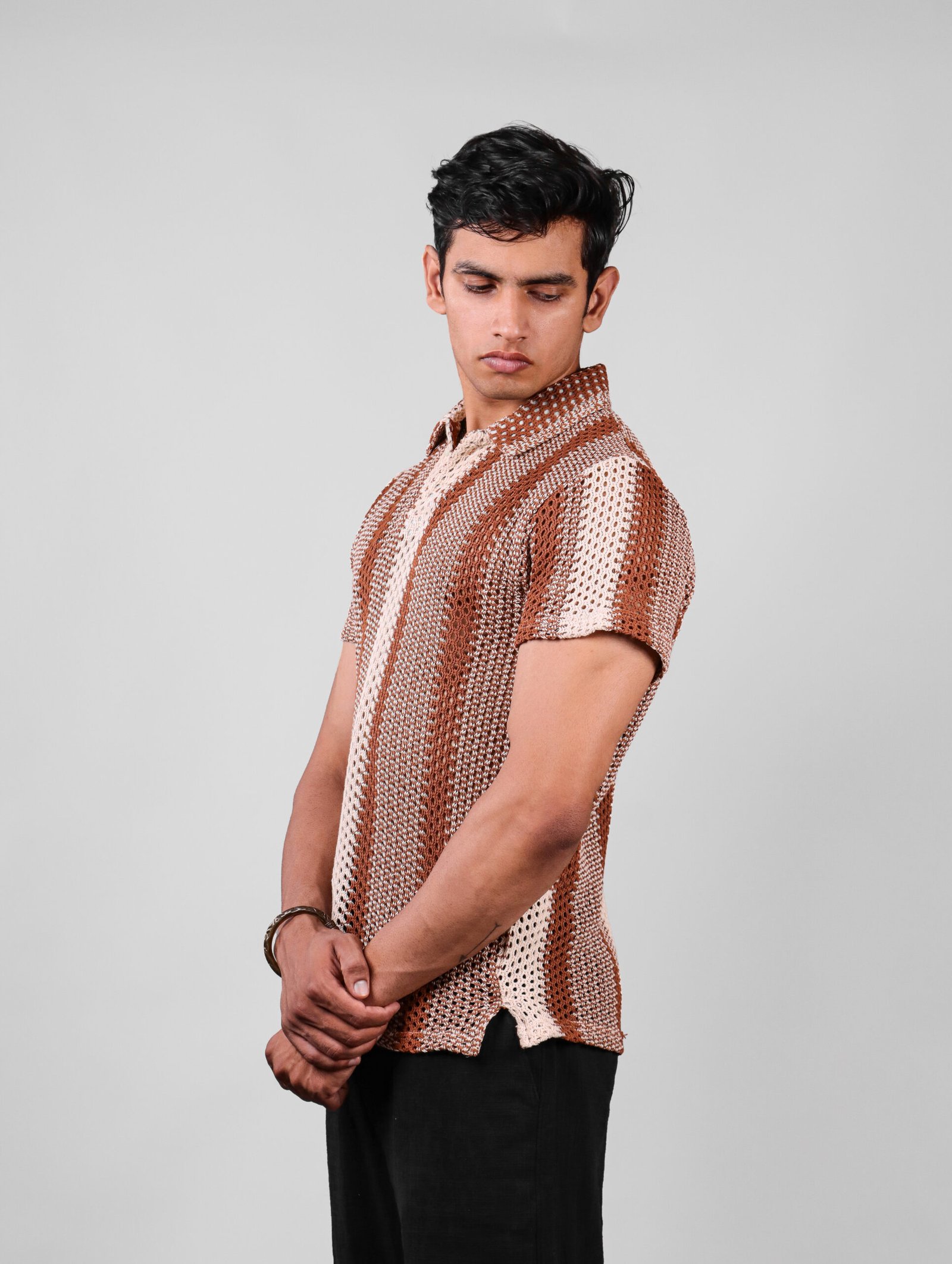 Brown Striped Textured Men's Shirt