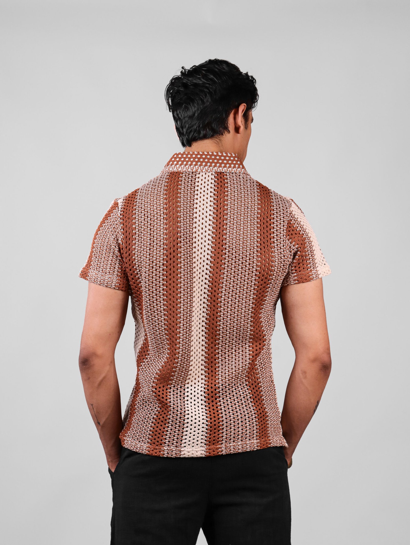 Brown Striped Textured Men's Shirt - Image 2