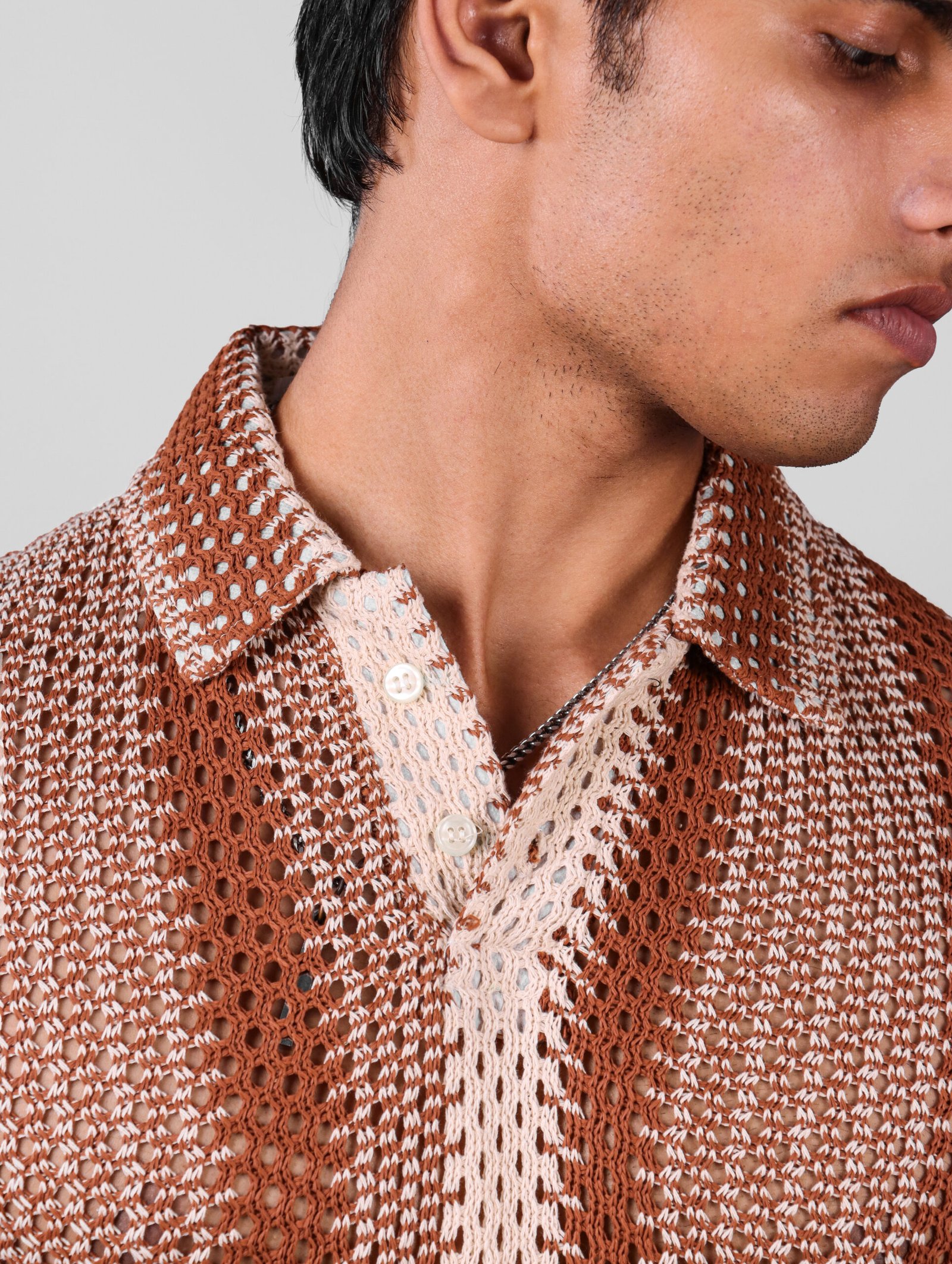 Brown Striped Textured Men's Shirt - Image 4
