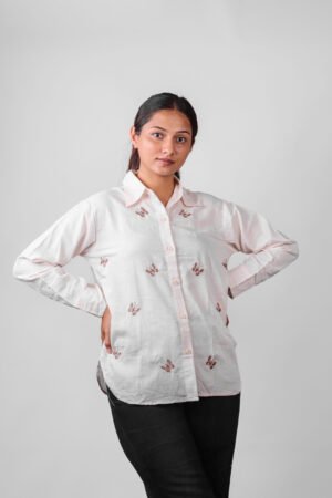 White Cotton Shirt with Delicate Embroidery for Women