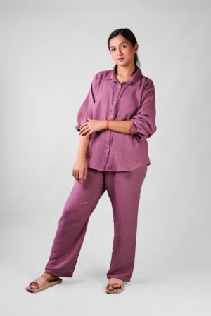 Plum Co-ord Set- Oversized Shirt & Panta