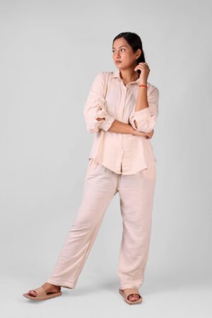 Soft Beige Cotton Co-Ord Set for Women