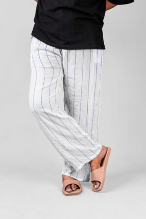 White Checkered Cotton Relaxed Fit Pants for Women
